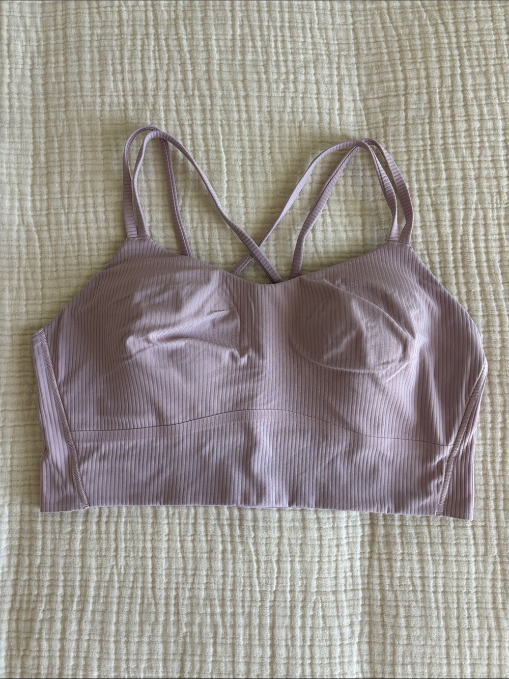 Lululemon Light Mauve Ribbed Sports Bra with Crisscross Straps